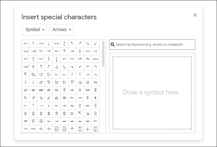 Inserting Special Characters in Google Docs